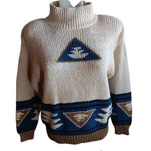 Women's PS Petite Small Sweater Vintage Lizwear Turtle Neck Geometric Pattern
